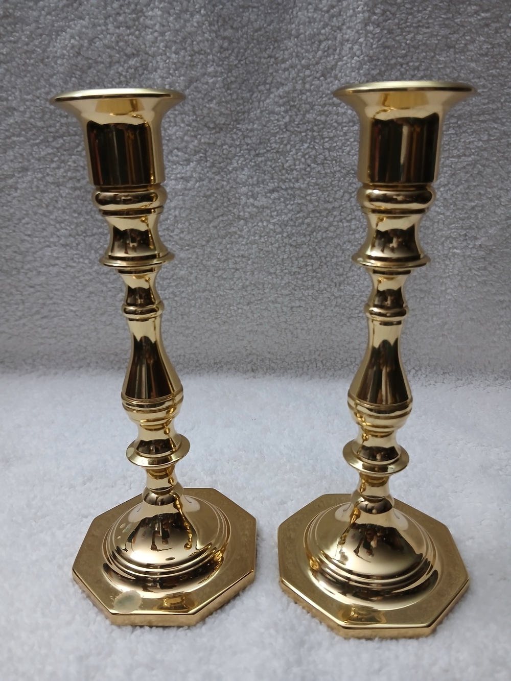 Vintage baldwin Polished Solid Brass Candlestick Holders. 7 inches Tall.